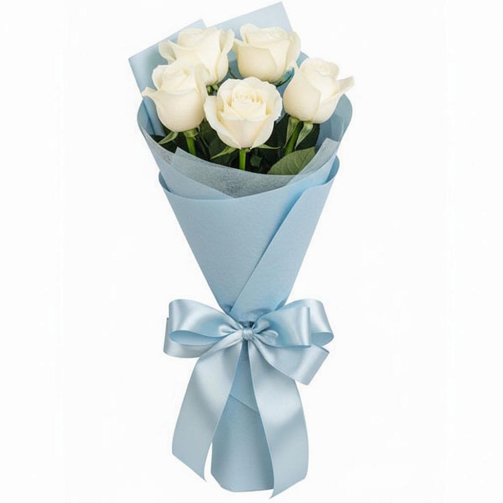 Букет 5 Белых роз Проуд в Рошале