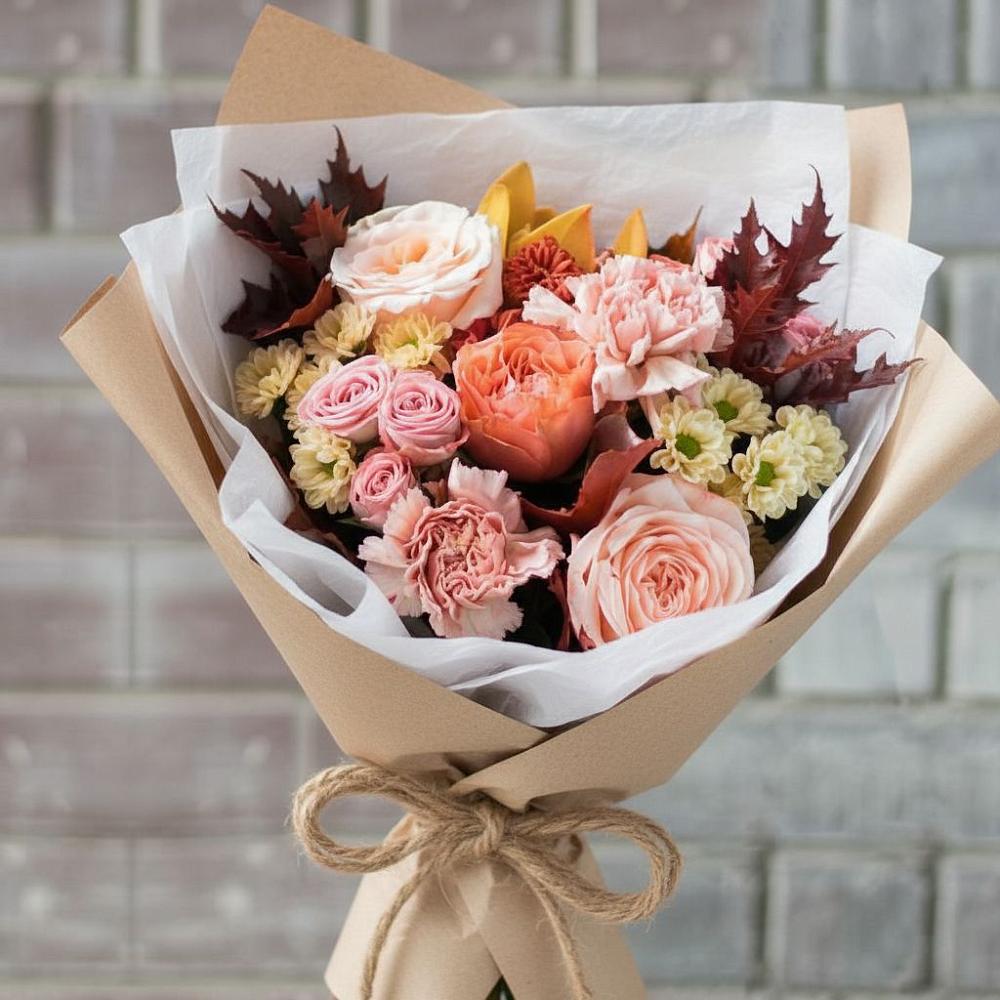 Букет цветов из: Гвоздики, Хризантемы и Розы в Рошале