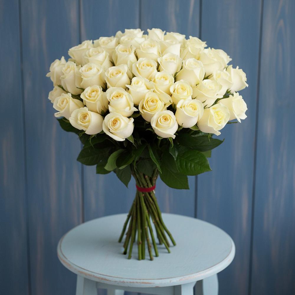 Букет 51 Белая роза Эдлесс Лав в Рошале