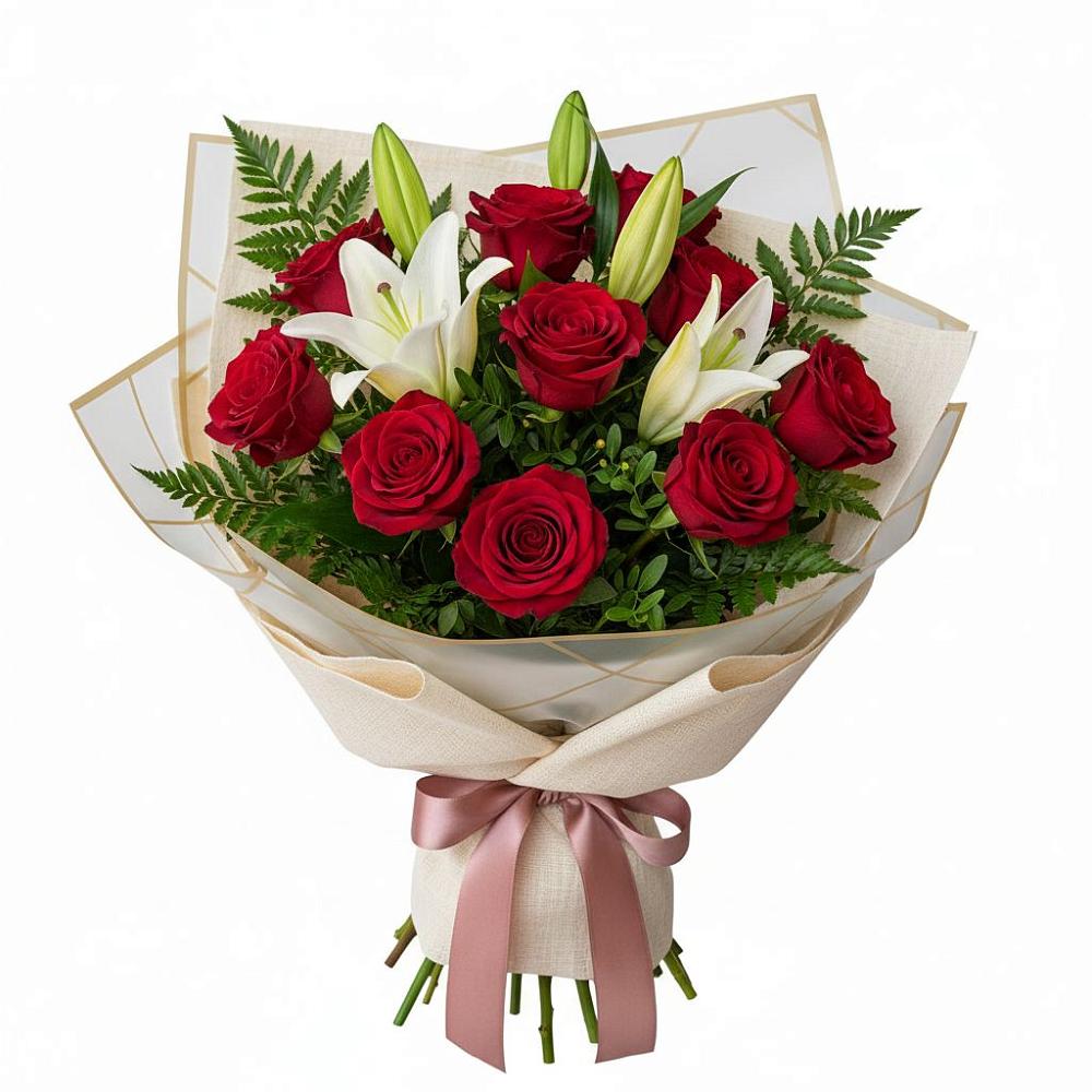 Букет цветов из: Лилии и Розы в Рошале