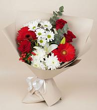 Букет цветов из:  Розы, Хризантемы, Герберы и Лилии в Рошале