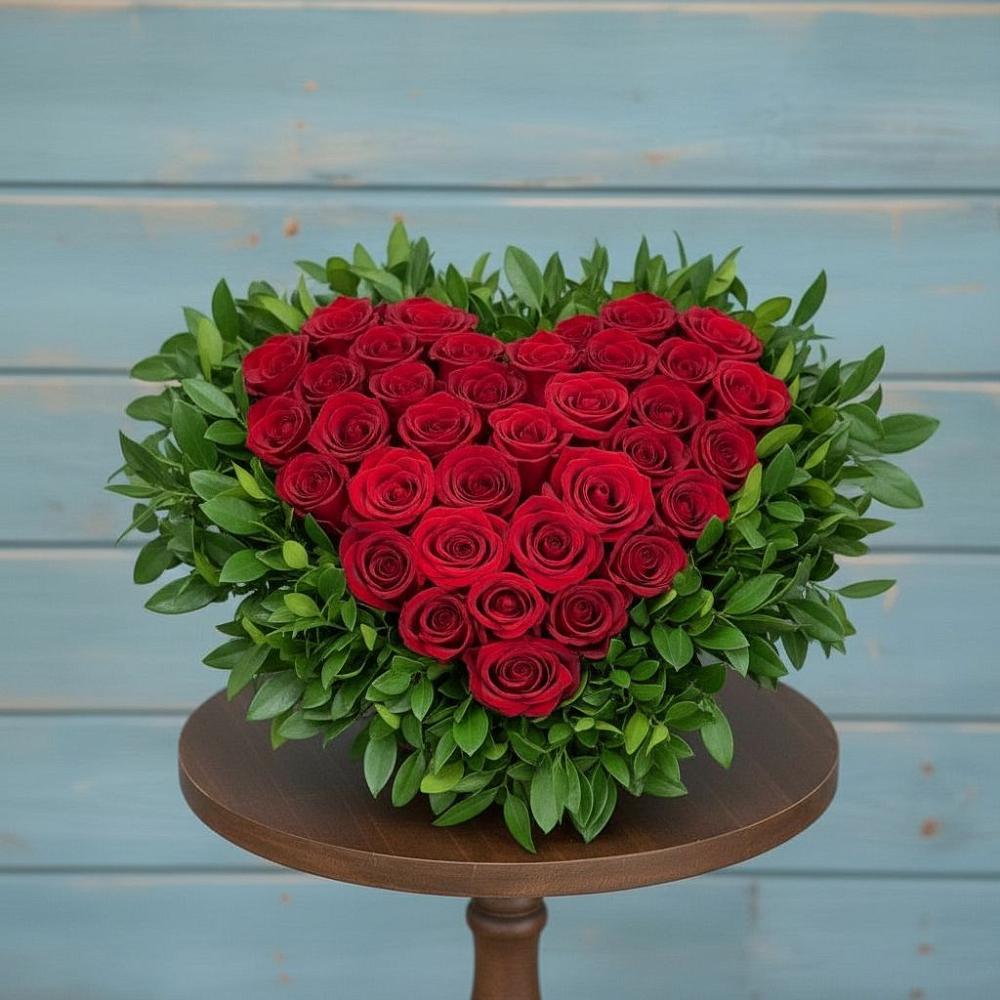 Цветочная композиция из Розы в виде сердца в Рошале